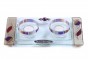 Glass Shabbat Tea Candle Set with Multi-colored Stripes and Flowers