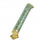 Brass Mezuzah with Patina Leaves and Scrolling Lines