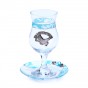 Glass Miriam Cup Set with Aqua and White Floral Pattern 