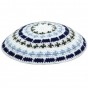Knitted DMC Kippah in White with Blue and Green Design