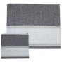 Tallit & Tefillin Bags Set in Gray Linen with White Jerusalem