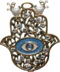 Hamsa with Doves and Evil Eye in White & Blue
